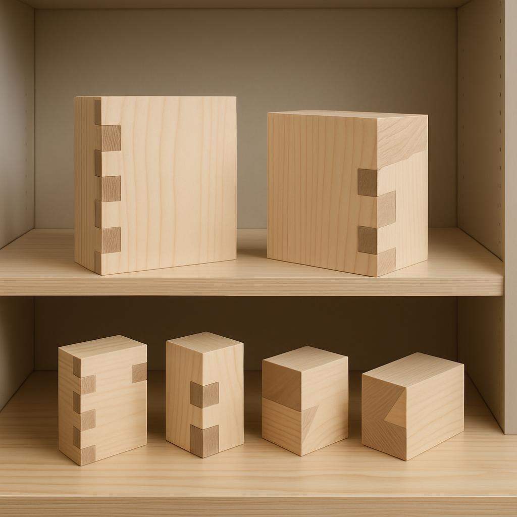 alt text: wooden dolls arranged under the bottom of exposed drawers